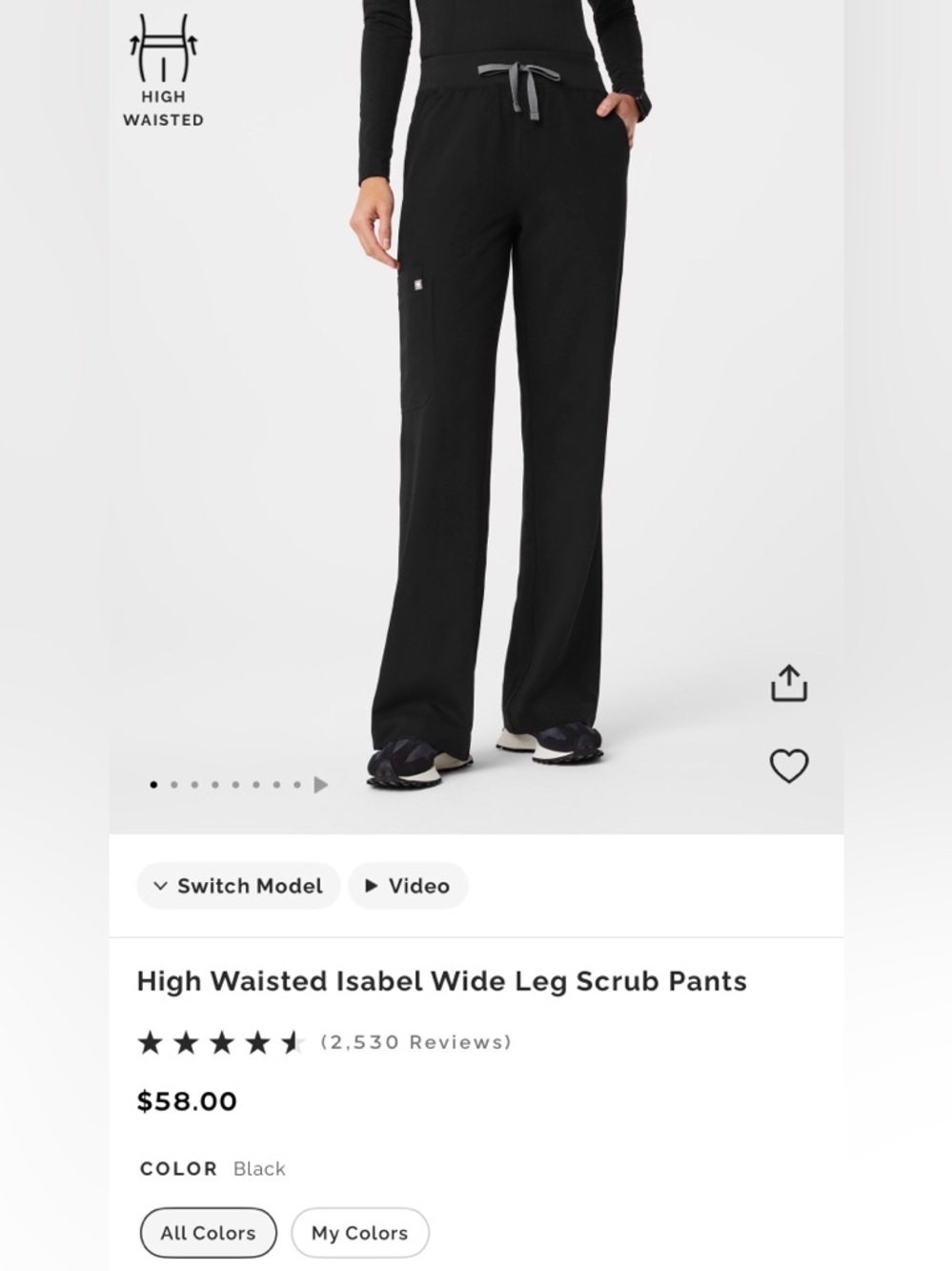 FIGS Black Isabella wide leg scrub pant